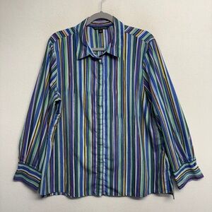 Zac & Rachel Button Down Blouse Shirt XL Stripe Collared